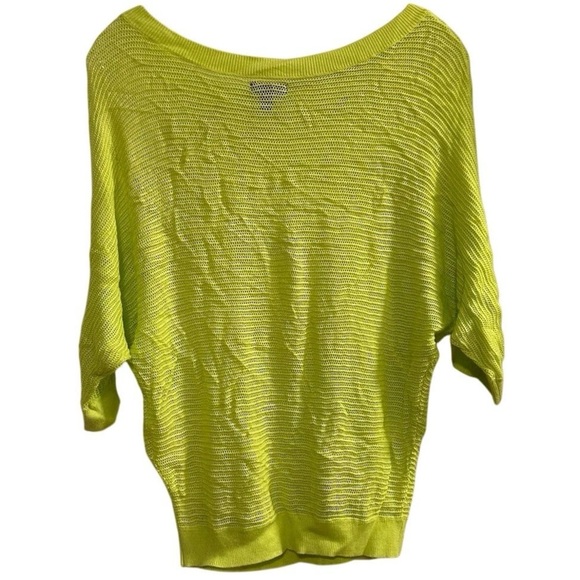 Express Mesh Neon Yellow Lime Dolman Summer Sweater 3/4 Sleeve Boat Neck Cape XS - Picture 3 of 8